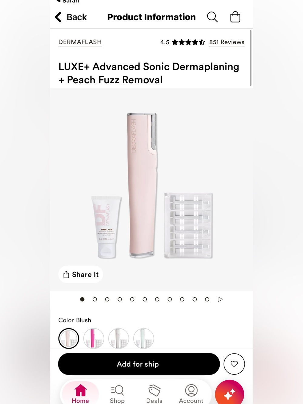 DERMAFLASH LUXE+ Advanced Sonic Dermaplaning Device - Blush Pink